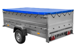 Großer Anhänger 750 kg GARDEN TRAILER 264 KIPP mit Bordwandaufsatz [zusätzliche 40 cm], Stützrad und blauer Flachplane
