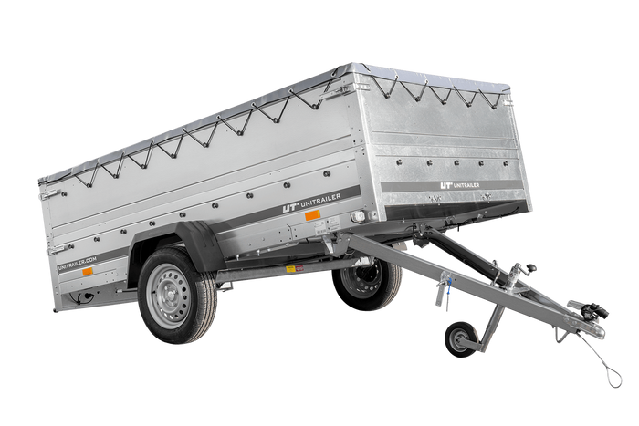 PKW-Anhänger 264x150 UNITRAILER GARDEN 265 KIPP mit zusätzlichen Bordwänden, H-0-Rahmen und grauer Plane