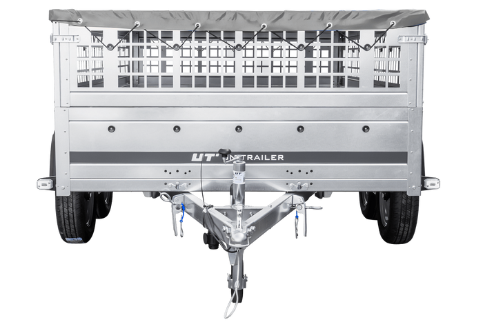 Leichter Anhänger 264x150 UNITRAILER GARDEN 265/2 KIPP mit Gitterwänden, H-0-Rahmen und grauer Plane