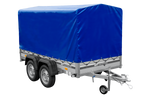 Zweiachsiger Anhänger mit Aluminiumseitenwänden 264x125 Unitrailer Garden 264/2 KIPP ALU mit Rahmen H-1100 und blauer Plane