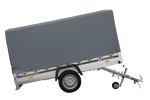 Autotransportanhänger mit Aluminiumseitenwänden 264x150 Unitrailer Garden 265 KIPP ALU mit H-1100 Rahmen und grauer Plane