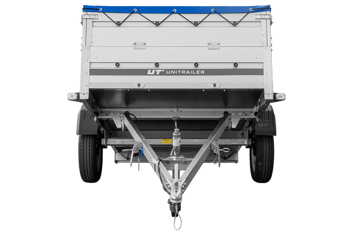 Einachsanhänger mit Aluminiumseitenwänden 230x125 Unitrailer Garden 230 KIPP ALU mit BIS-Seitenwänden, H-0-Rahmen und blauer Plane