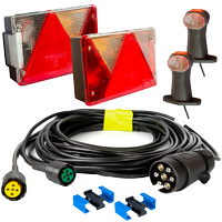 Lichtset: ASPÖCK Rücklichter + ASPÖCK Seitenmarkierungsleuchten + MANTES 4,5m 7PIN Kabelbaum + Schnellverbinder