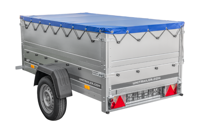 Einachsanhänger 200x106 UNITRAILER GARDEN 200 KIPP mit BIS-Seitenwänden und blauer Plane