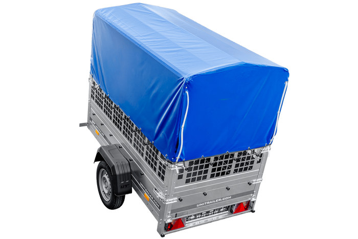 Leichter Anhänger 200x106 UNITRAILER GARDEN 200 KIPP mit Gitterwänden, H-800 Rahmen und blauer Plane