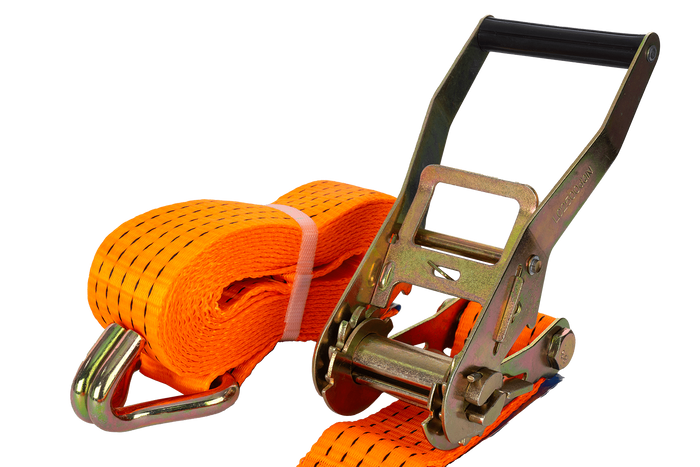 Satz aus vier UNITRAILER 5m/50mm/5t orangefarbenen Transportgurten mit Spannvorrichtung