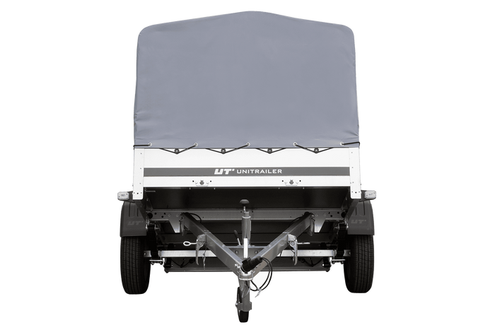 Einachsanhänger auf Federn 200x125 UNITRAILER GARDEN 201/R KIPP mit H-800-Rahmen und grauer Plane