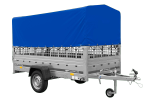 Autotransportanhänger auf Federn 264x125 UNITRAILER GARDEN 264/R KIPP mit Gitterwänden, H-800 Rahmen und blauer Plane