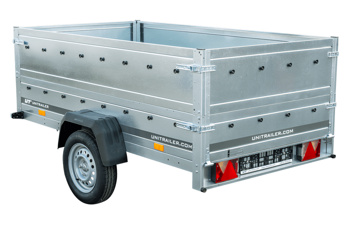 Pkw Anhänger Kipper 230x125 Garden Trailer 230 KIPP Unitrailer 750 kg mit Stützrad und zusätzlichen Bordwänden