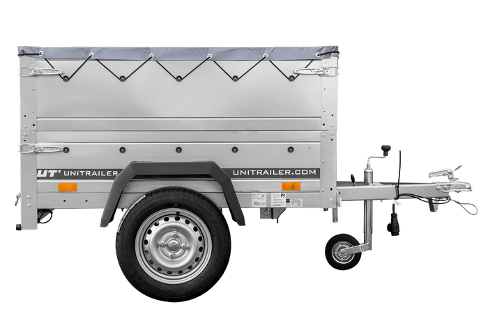 Pkw Anhänger Neu GARDEN TRAILER 150 KIPP mit zusätzlichen Bordwänden, Stützrad und grauer Flachplane