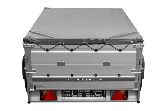 Autotransportanhänger mit Aluminiumwänden 200x125 Unitrailer Garden 201 KIPP ALU mit BIS-Seitenwänden, H-0-Rahmen und grauer Plane