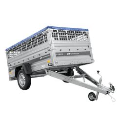 Einachsanhänger 230x125 UNITRAILER FORCE 230 KIPP mit Gitterseitenwänden, H-0-Rahmen und blauer Plane