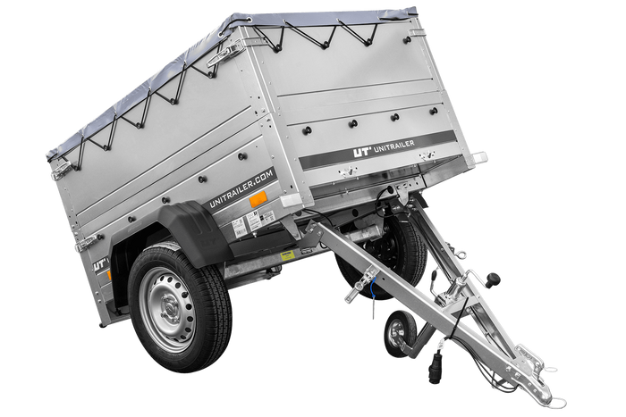 Pkw Anhänger Neu GARDEN TRAILER 150 KIPP mit zusätzlichen Bordwänden, Stützrad und grauer Flachplane
