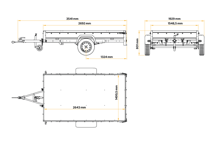 Einachsanhänger auf Blattfedern 264x150 UNITRAILER GARDEN 265/R KIPP