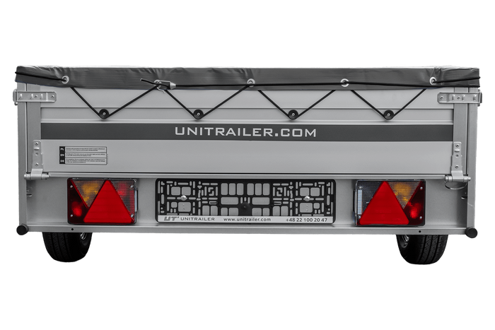 Autotransportanhänger mit Aluminiumseitenwänden 264x125 Unitrailer Garden 264 KIPP ALU mit H-0-Rahmen und grauer Plane