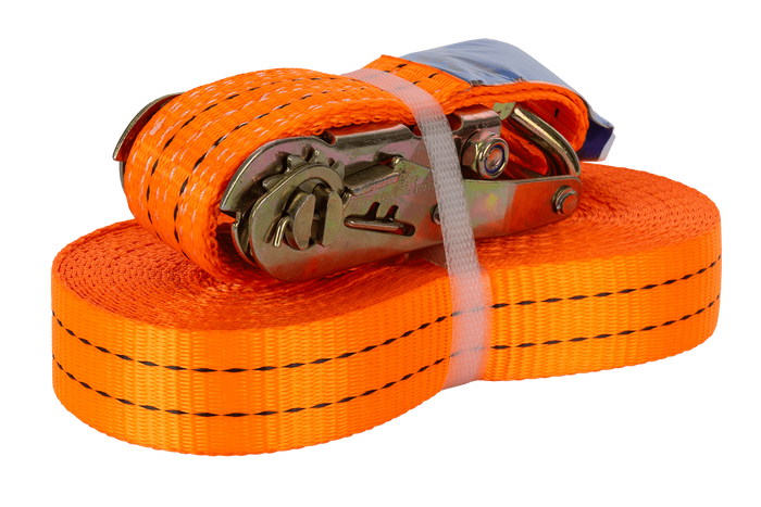 Satz aus vier UNITRAILER 12m/35mm/2t orangefarbenen Transportgurten mit Spannvorrichtung