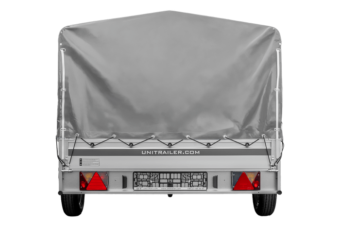 Einachsanhänger mit Aluminiumseitenwänden 264x150 Unitrailer Garden 265 KIPP ALU mit H-800 Rahmen und grauer Plane