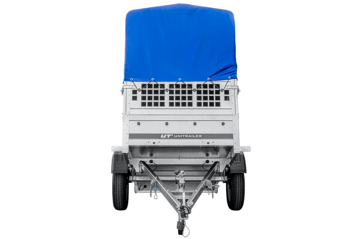 Leichter Anhänger 200x106 UNITRAILER GARDEN 200 KIPP mit Gitterwänden, H-800 Rahmen und blauer Plane