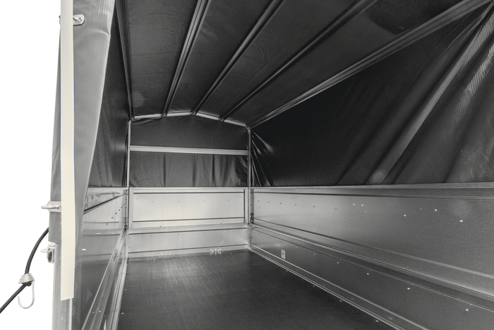 2-Achs Pkw-Anhänger UNITRAILER GARDEN TRAILER 264/2 KIPP mit Stützrad, Bordwandaufsatz, H-800 Rahmen und grauer Plane