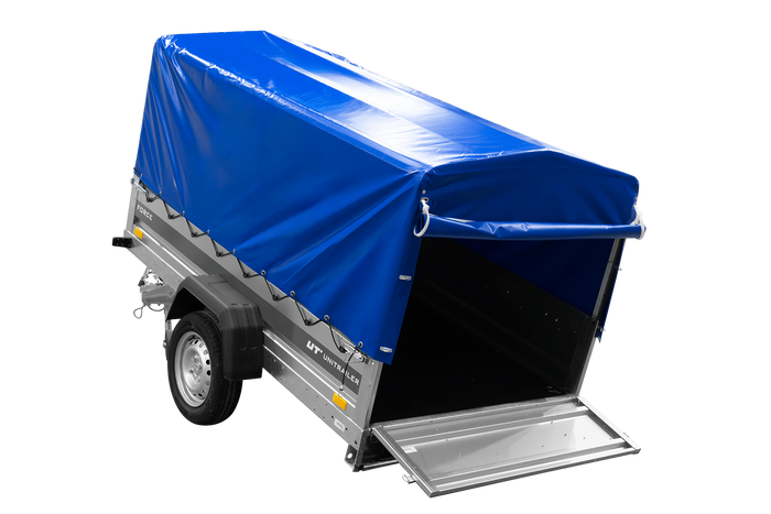 Einachsanhänger 230x125 UNITRAILER FORCE 230 KIPP mit H-800 Spriegel und blauer Plane