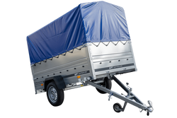 PKW-Anhänger 230x125 UNITRAILER GARDEN 230 KIPP mit Zusätzbordwänden und blauer Hochplane