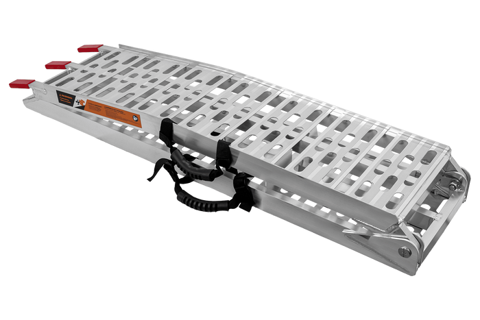UNITRAILER ALR003 Klappbare Aluminiumrampe für Anhänger, 221 cm, 340 kg, mit Gurt und Stütze