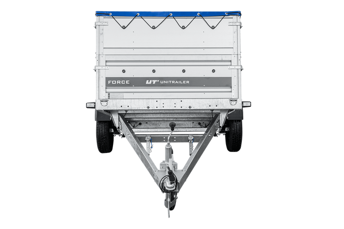 Einachsiger Anhänger auf Blattfedern 264x125 UNITRAILER FORCE 264/R KIPP mit BIS-Seitenwänden, H-0-Rahmen und blauer Plane