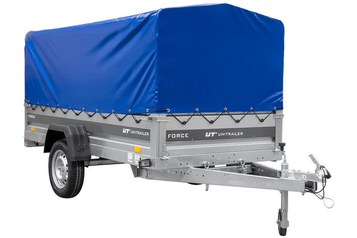 Ungebremster Anhänger 264x125 UNITRAILER FORCE 264 KIPP mit H-800 Spriegel und blauer Hochplane