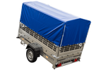 PKW-Anhänger 230x125 UNITRAILER GARDEN 230 KIPP mit Gitterseitenwänden und blauer Hochplane 80 cm