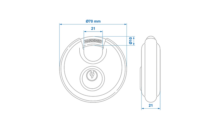 Kłódka / zamek dyskowy 70mm 2 szt. z tym samym kluczem