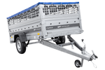 Einachsiger Anhänger auf Blattfedern 264x125 UNITRAILER FORCE 264/R KIPP mit Gitterseitenwänden, H-0-Rahmen und blauer Plane