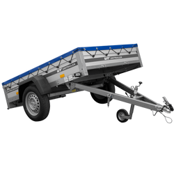 PKW Anhänger mit Alubordwänden 200x125 Unitrailer Garden 201 KIPP ALU mit H-0-Rahmen und blauer Plane