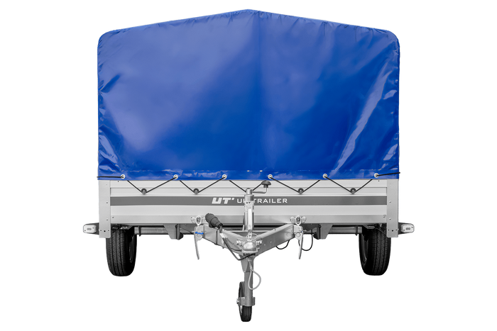 Einachsanhänger mit Aluminiumseitenwänden 264x150 Unitrailer Garden 265 KIPP ALU mit H-800 Rahmen und blauer Plane