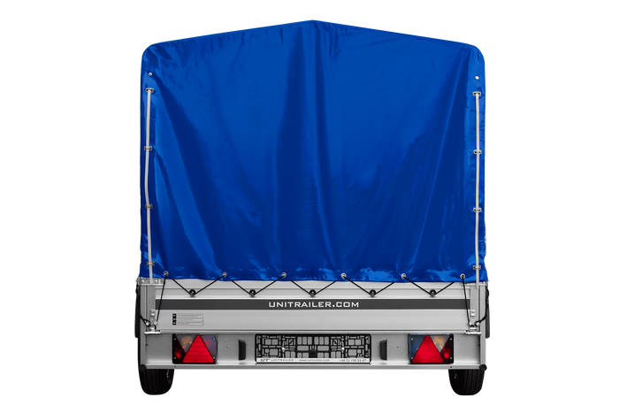 Autoanhänger mit Aluminiumseitenwänden 264x150 Unitrailer Garden 265 KIPP ALU mit H-1100 Rahmen und blauer Plane
