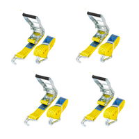 Satz aus vier gelben UNITRAILER 4m/50mm/5t Transportgurten mit Spannvorrichtung