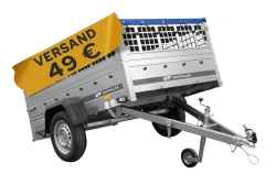 PKW-Anhänger 200x125 UNITRAILER GARDEN 201 KIPP mit Gitteraufsatz und blauer Flachplane 