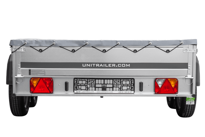 Autotransportanhänger 264x150 UNITRAILER GARDEN 265/2 KIPP mit H-0-Rahmen und grauer Plane