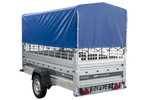 Autotransportanhänger auf Federn 264x125 UNITRAILER FORCE 264/R KIPP mit Gitterwänden, H-800 Rahmen und blauer Plane