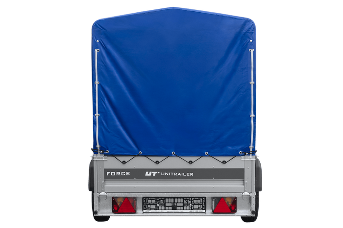 Leichter Anhänger 230x125 UNITRAILER FORCE 230 KIPP mit H-1100 Rahmen und blauer Plane
