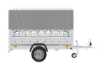 Planenanhänger 230x125 Garden Trailer 230 KIPP mit Laubgitteraufsatz, grauer Hochplane, Hochspriegel und Stützrad