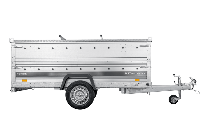 Einachsiger Anhänger auf Blattfedern 264x125 UNITRAILER FORCE 264/R KIPP mit BIS-Seitenwänden und Aluminiumabdeckung