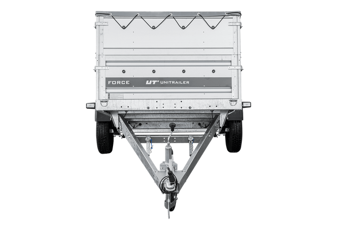 Einachsiger Anhänger auf Blattfedern 264x125 UNITRAILER FORCE 264/R KIPP mit BIS-Seitenwänden, H-0-Rahmen und grauer Plane