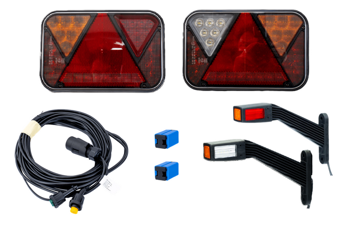Lichtset: FRISTOM FT-270 LED-Rücklichter + FRISTOM FT-145 LED-Begrenzungslichter + MANTES 4,5 m 7-poliger Kabelbaum