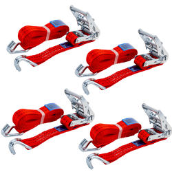 Satz aus vier roten UNITRAILER 4m/35mm/2t Transportgurten mit Spannvorrichtung