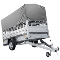 Autotransportanhänger auf Federn 264x125 UNITRAILER FORCE 264/R KIPP mit Gitterwänden, H-800 Rahmen und grauer Plane