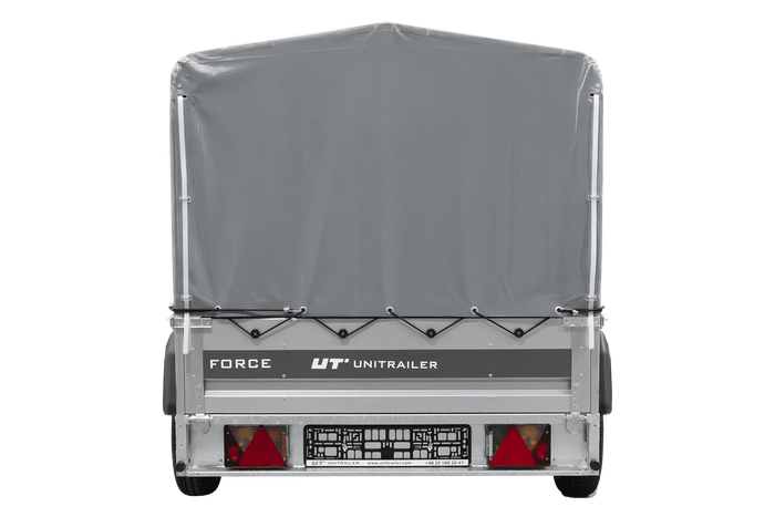 Einachsanhänger 230x125 UNITRAILER FORCE 230 KIPP mit H-800 Spriegel und grauer Hochplane