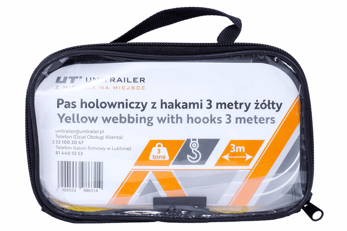 Abschleppseil mit Haken UNITRAILER Abschleppgurt 3m/50mm/3t gelb