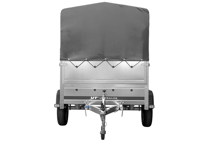 PKW-Anhänger 200x125 UNITRAILER GARDEN 201 KIPP mit Bordwandaufsatz und grauer Hochplane