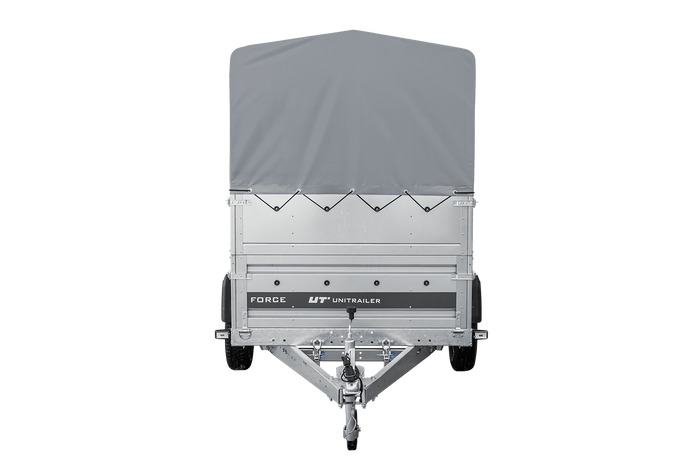 Autotransportanhänger 230x125 UNITRAILER FORCE 230 KIPP mit BIS-Seitenwänden, H-800-Rahmen und grauer Plane