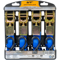 Set aus vier blauen Spanngurten mit Ratsche UNITRAILER 4m/25mm/0,68t 